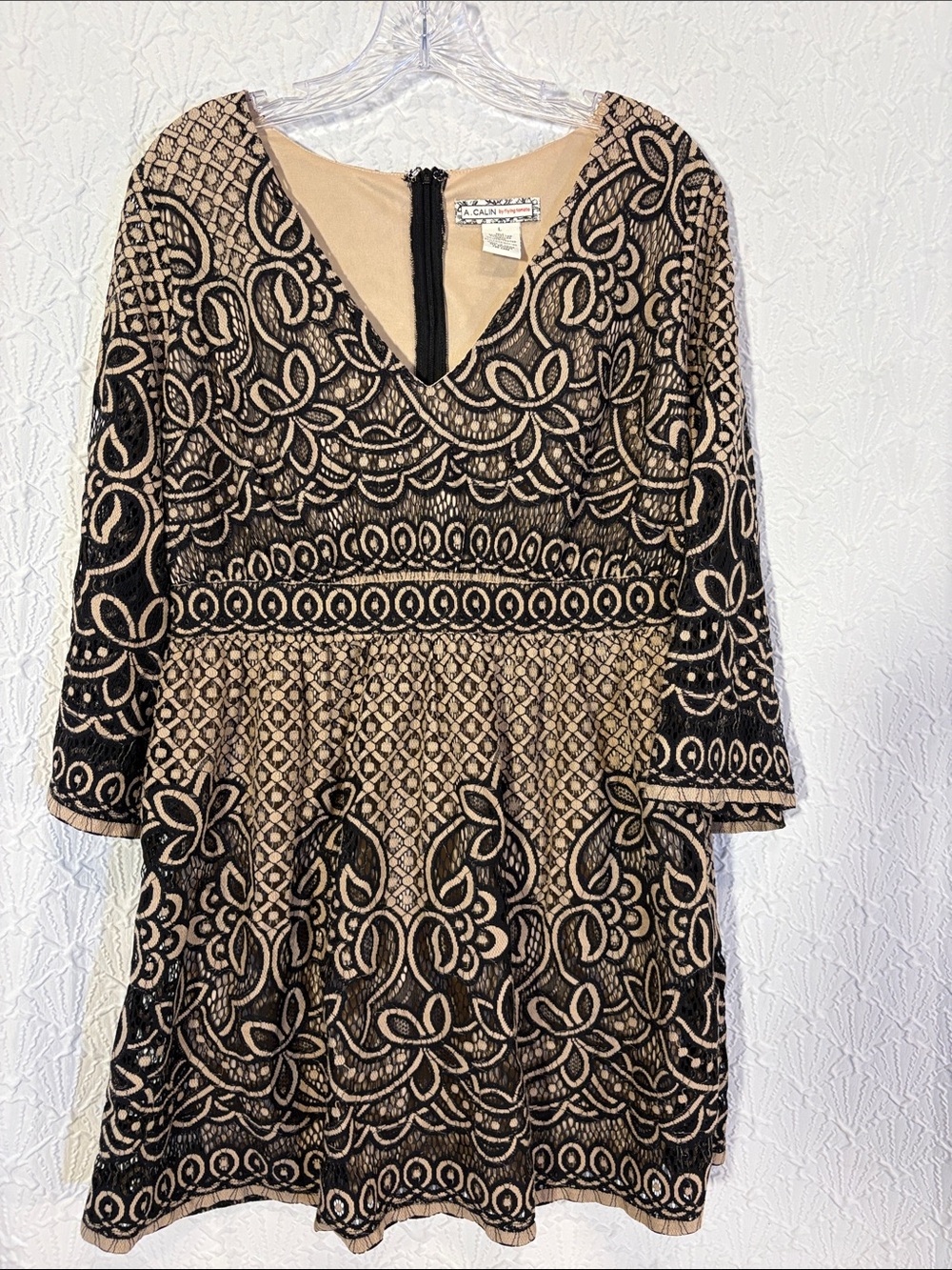 A. Calin Black Embroidered Nude Mini Dress by flying tomato